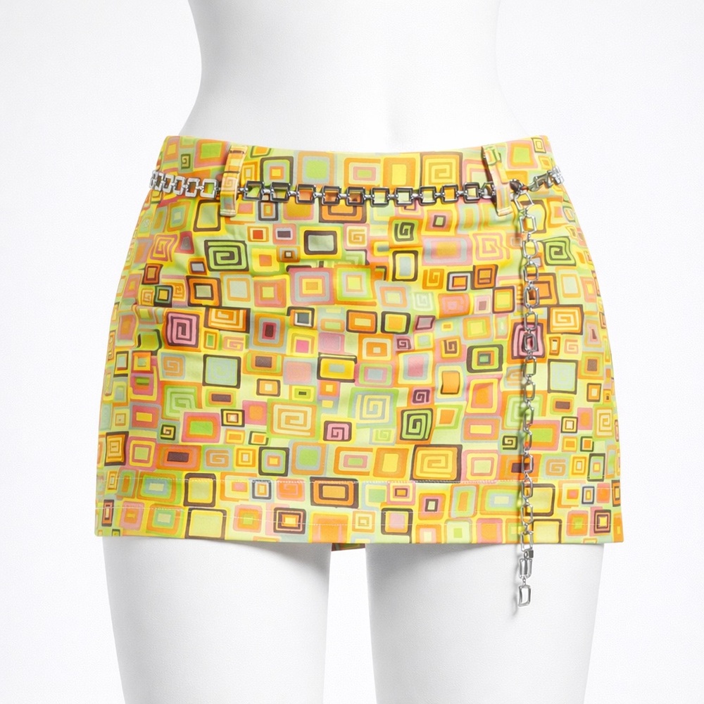 NWT The Ragged Priest Thinker Retro 60s Mod Geometric Mini Skirt With Chain Belt - Picture 1 of 12